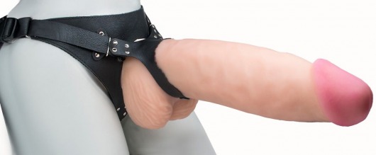 Телесный реалистичный фаллоимитатор на черных трусиках Real Big Strap-On - 34,5 см. - LOVETOY (А-Полимер) - купить с доставкой в Балаково