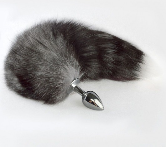 Серебристая анальная пробка с серым хвостиком - Sitabella - купить с доставкой в Балаково