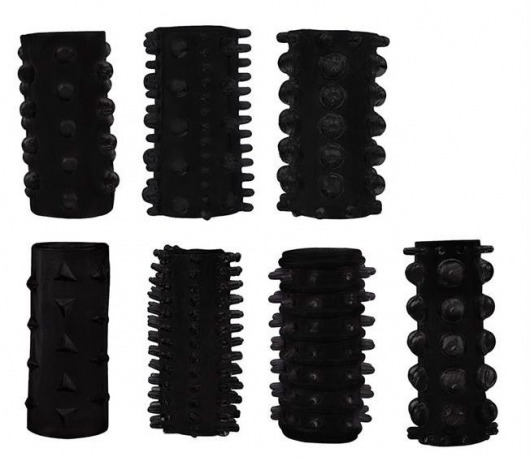 Набор из 7 черных насадок PENIS SLEEVES SET - Dream Toys - в Балаково купить с доставкой