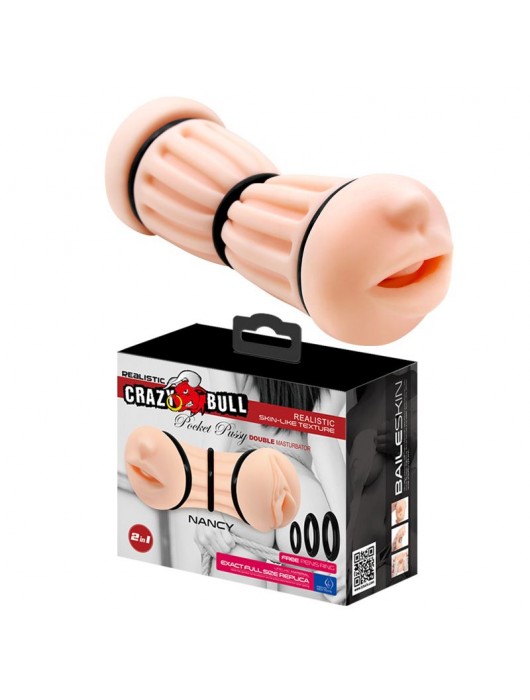 Телесный двусторонний мастурбатор Nancy - ротик и вагина - Baile - в Балаково купить с доставкой