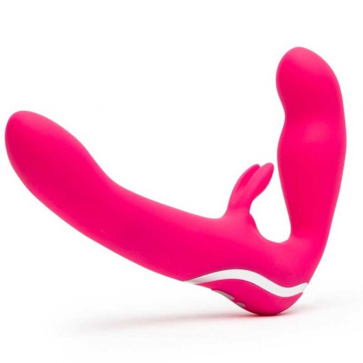 Ярко-розовый безремневой страпон Rechargeable Vibrating Strapless Strap-On - Happy Rabbit - купить с доставкой в Балаково