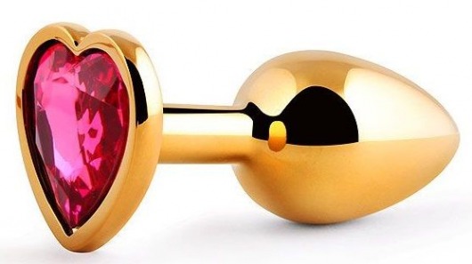 Золотистая анальная пробка с малиновым кристаллом-сердечком - 7 см. - Anal Jewelry Plug - купить с доставкой в Балаково