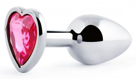 Серебристая анальная пробка с малиновым кристаллом-сердечком - 7 см. - Anal Jewelry Plug - купить с доставкой в Балаково