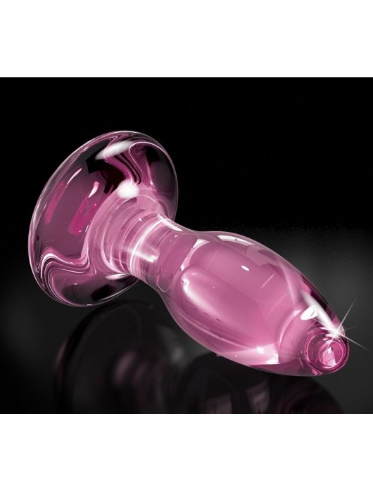 Розовая стеклянная пробка Icicles №90 с силиконовой присоской - 8 см. - Pipedream