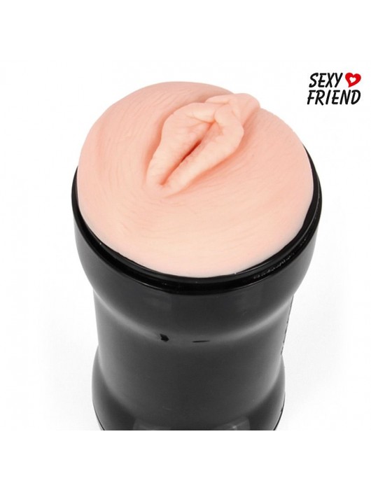 Телесный мастурбатор-вагина в черной колбе - 1137 - в Балаково купить с доставкой