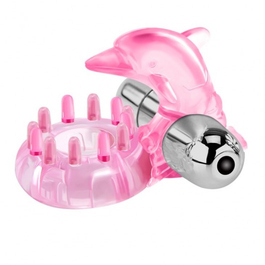 Розовое виброкольцо-дельфин с шипами - Baile - в Балаково купить с доставкой