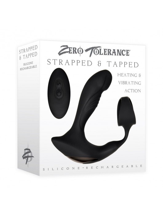Черный вибромассажер простаты с эрекционным кольцом Strapped   Tapped - Zero Tolerance - в Балаково купить с доставкой