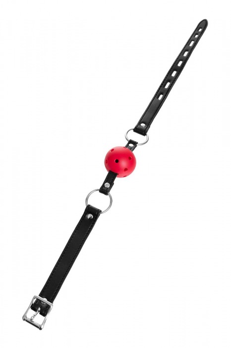 Красный кляп-шар на черных ремешках - ToyFa - купить с доставкой в Балаково