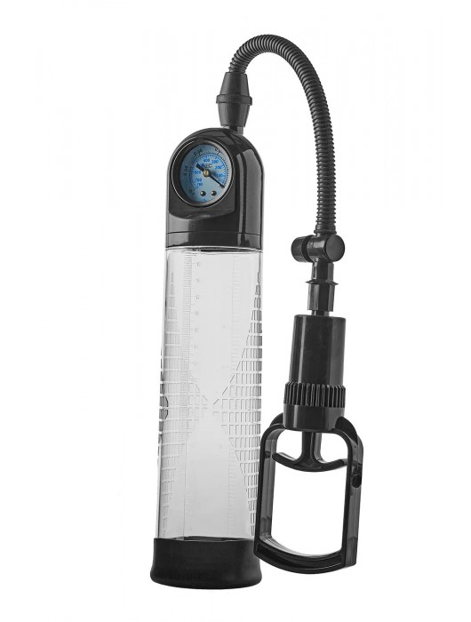 Прозрачная вакуумная помпа с манометром Deluxe Penis Pump - Dream Toys - в Балаково купить с доставкой