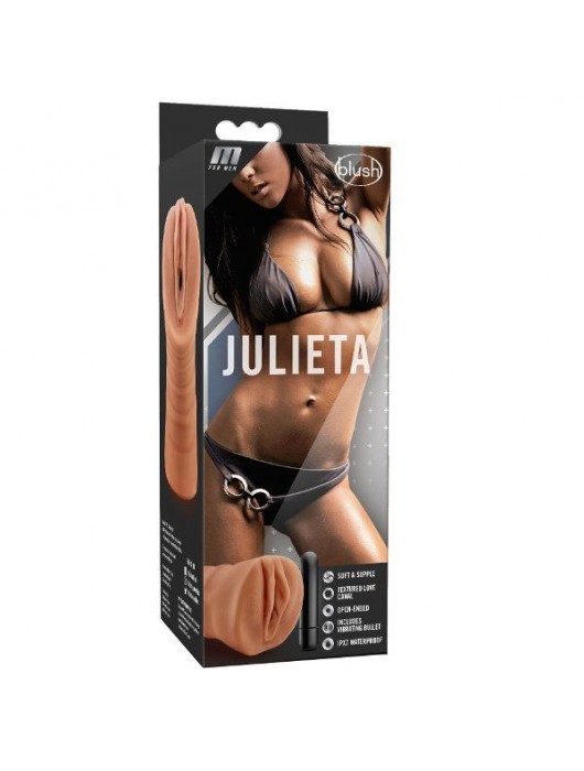 Мастурбатор-вагина цвета карамели Julieta с вибрацией - Blush Novelties - в Балаково купить с доставкой