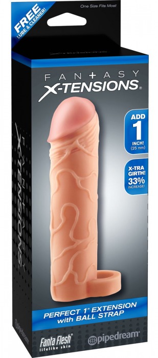 Телесная насадка с кольцом Perfect 1 Extension with Ball Strap - 17 см. - Pipedream - в Балаково купить с доставкой