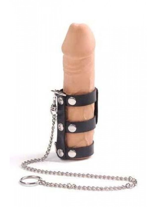 Чёрный кожаный поводок на пенис с 3 ремешками - Sitabella - купить с доставкой в Балаково