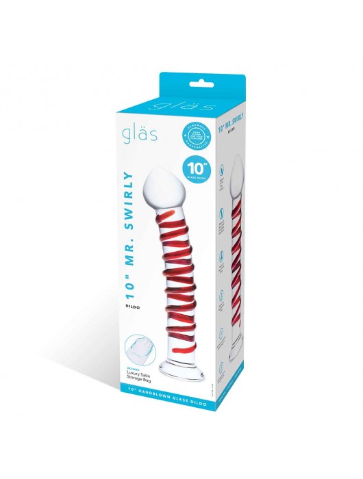 Прозрачный стимулятор с красной спиралью 10  Mr. Swirly Dildo - 25,4 см. - Glas