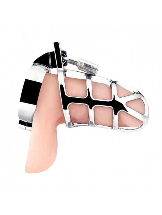 Серебристая металлическая клетка для члена с замком Enslave Cock Cage - BlueLine - купить с доставкой в Балаково