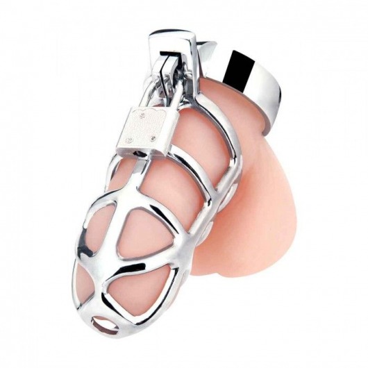 Серебристая металлическая клетка для члена с замком Enslave Cock Cage - BlueLine - купить с доставкой в Балаково