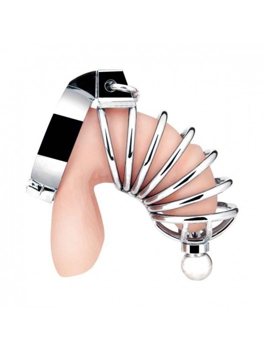 Серебристая клетка для члена Urethral Play Cage - BlueLine - купить с доставкой в Балаково