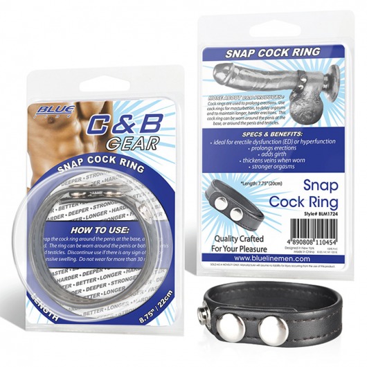 Кольцо на пенис из искусственной кожи на клепках SNAP COCK RING - BlueLine - в Балаково купить с доставкой
