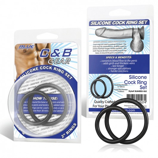 Набор из двух черных силиконовых колец разного диаметра SILICONE COCK RING SET - BlueLine - в Балаково купить с доставкой