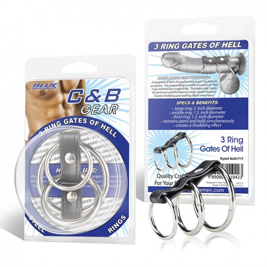 Хомут на пенис из трех металлических колец 3 RING GATES OF HELL - BlueLine - в Балаково купить с доставкой
