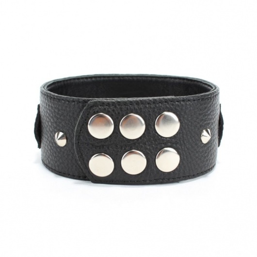 Черный кожаный ошейник с короткими шипами - БДСМ Арсенал - купить с доставкой в Балаково