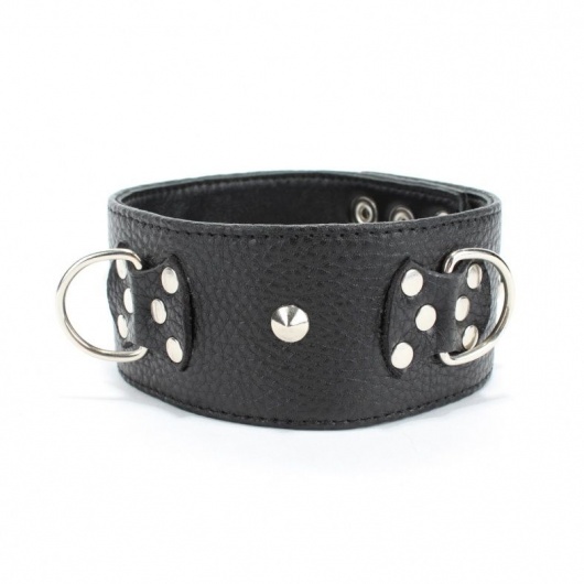 Черный кожаный ошейник с короткими шипами - БДСМ Арсенал - купить с доставкой в Балаково