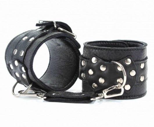 Чёрные кожаные оковы с клепками - БДСМ Арсенал - купить с доставкой в Балаково