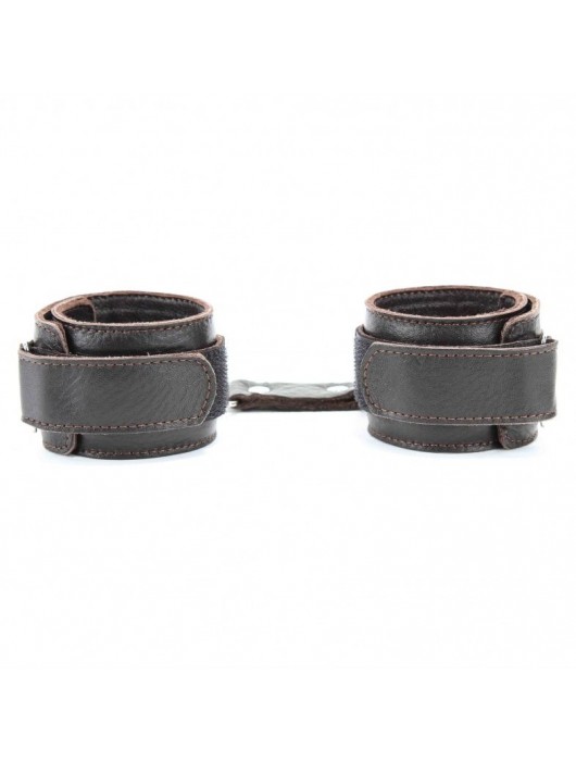 Коричневые кожаные оковы с клепками - БДСМ Арсенал - купить с доставкой в Балаково