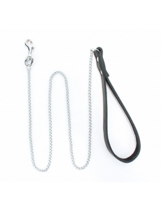 Металлический поводок с кожаной ручкой - БДСМ Арсенал - купить с доставкой в Балаково