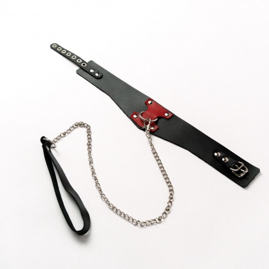 Черный широкий ошейник с красным декором и поводком - Crazy Handmade - купить с доставкой в Балаково