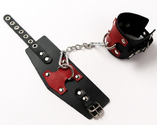 Черные кожаные оковы с красными вставками - Crazy Handmade - купить с доставкой в Балаково