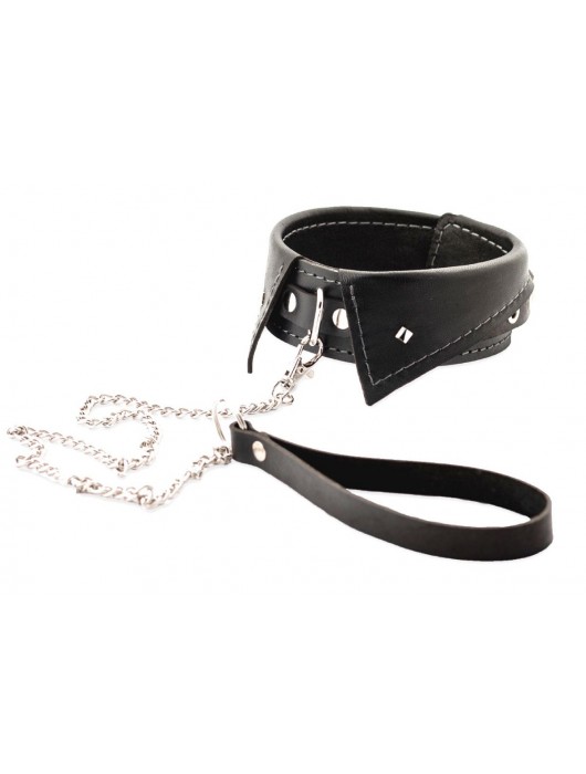 Черный ошейник-воротничок с металлическим поводком - Crazy Handmade - купить с доставкой в Балаково
