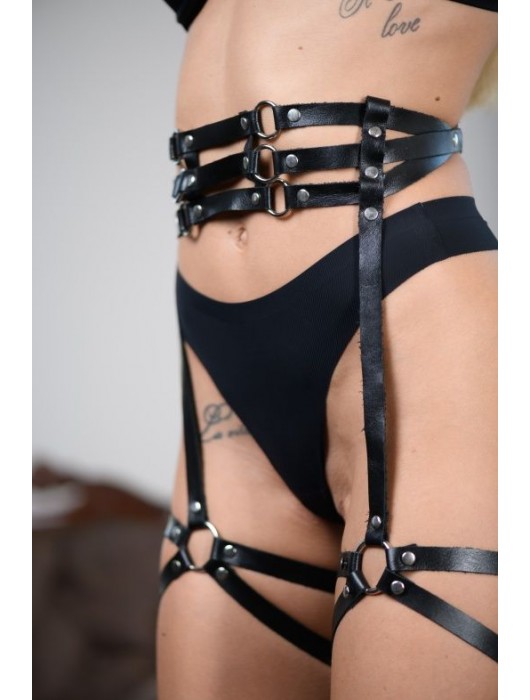 Кожаные гартеры на поясе Esteria - БДСМ Арсенал - купить с доставкой в Балаково