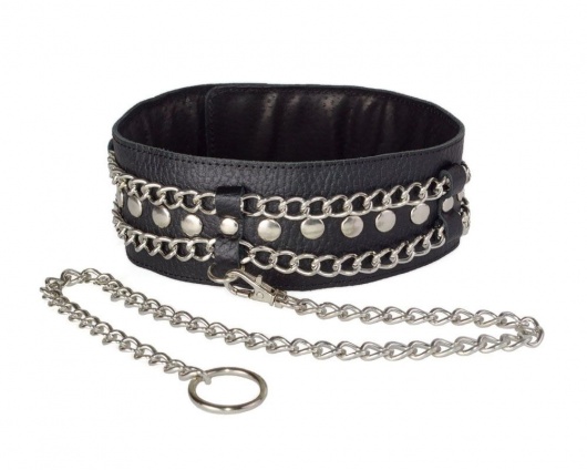 Чёрный ошейник с цепочками и поводком - Sitabella - купить с доставкой в Балаково