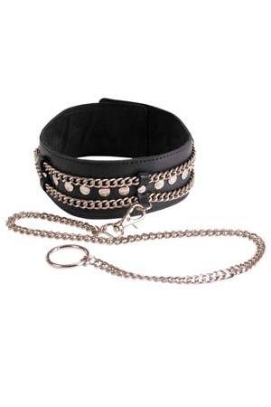 Чёрный ошейник с цепочками и поводком - Sitabella - купить с доставкой в Балаково