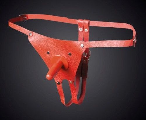 Красные кожаные универсальные трусики со штырьком для насадок - Sitabella - купить с доставкой в Балаково