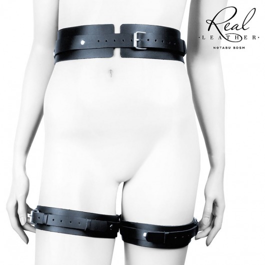 Черный кожаный пояс с гартерами - S-M - Notabu - купить с доставкой в Балаково
