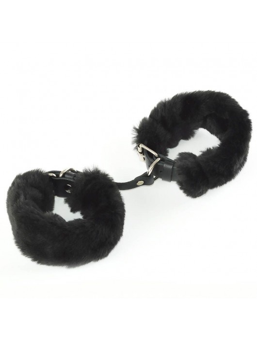 Черные кожаные наручники со съемной опушкой - Sitabella - купить с доставкой в Балаково