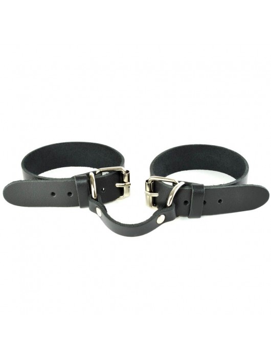 Черные кожаные наручники со съемной красной опушкой - Sitabella - купить с доставкой в Балаково