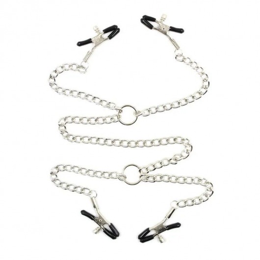 Серебристые зажимы для сосков и половых губ на тонкой цепочке - Notabu - купить с доставкой в Балаково