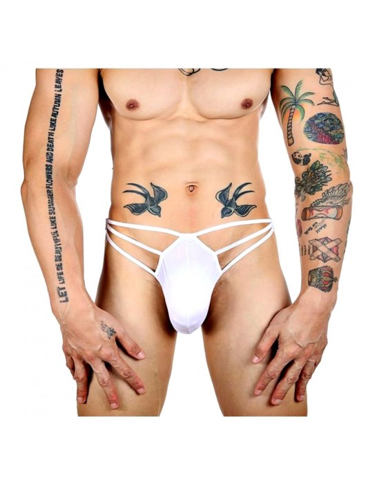 Белые сексуальные трусы-стринги на тонких бретелях - Romeo Rossi купить с доставкой