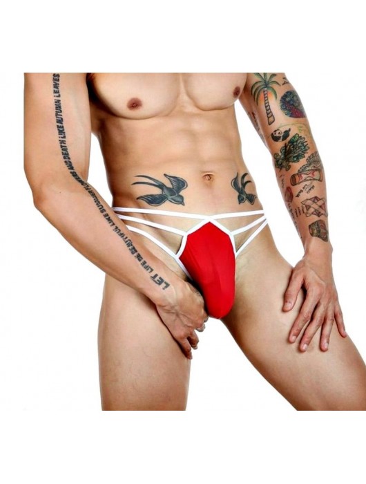 Красные сексуальные трусы-стринги на тонких белых бретелях - Romeo Rossi купить с доставкой