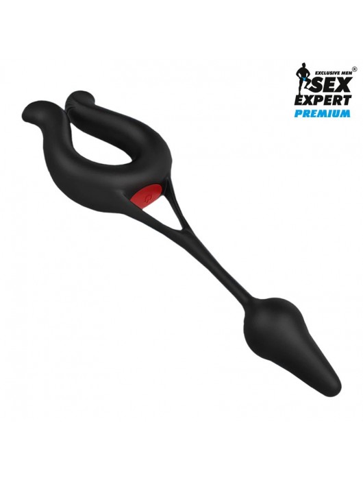 Черная вибронасадка Sex Expert с анальной втулкой - Sex Expert - в Балаково купить с доставкой