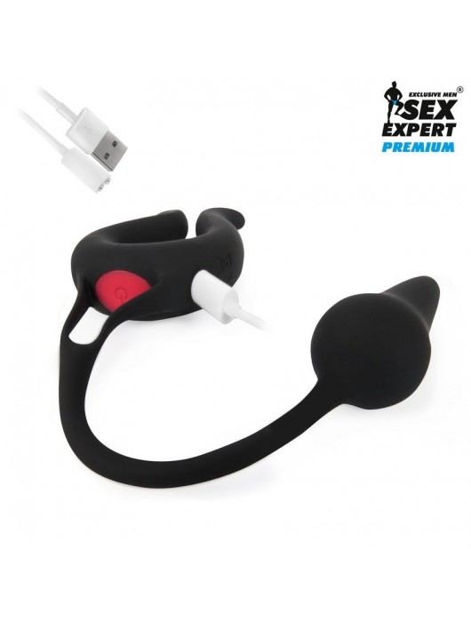 Черная вибронасадка Sex Expert с анальной втулкой - Sex Expert - в Балаково купить с доставкой
