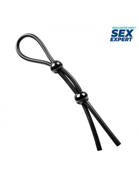 Черное силиконовое лассо с двумя шариками для утяжки - Sex Expert - в Балаково купить с доставкой