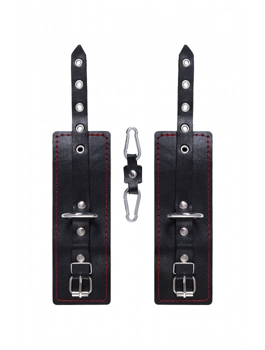 Черные кожаные однослойные наручники с контрастной строчкой - Pecado - купить с доставкой в Балаково