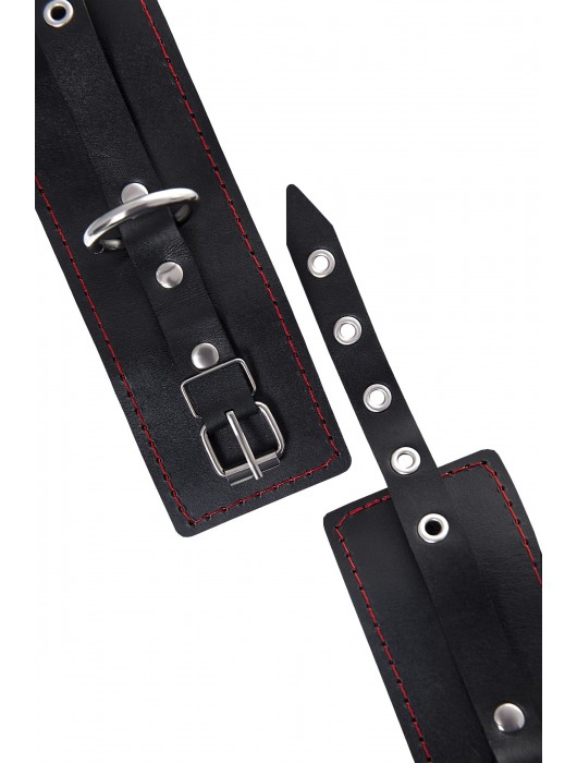 Черные кожаные однослойные наручники с контрастной строчкой - Pecado - купить с доставкой в Балаково