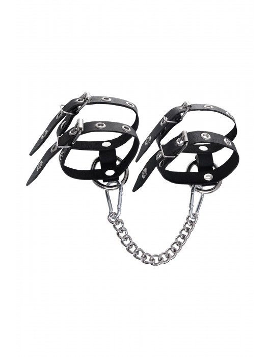 Черные однослойные кожаные оковы из двух ремешков - Pecado - купить с доставкой в Балаково