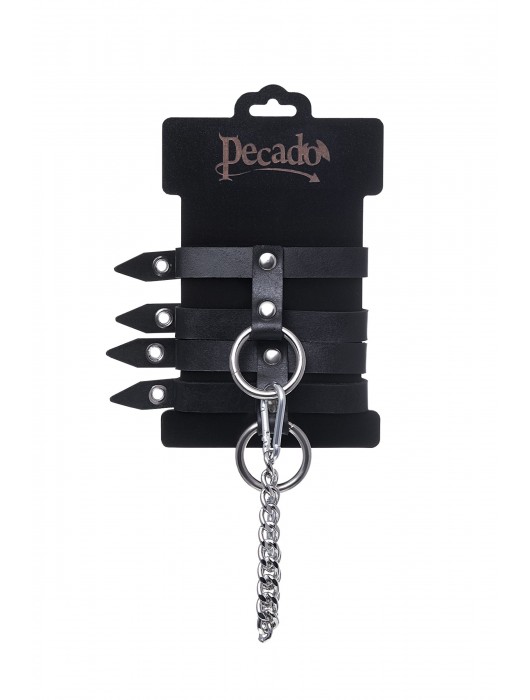 Черные однослойные кожаные оковы из двух ремешков - Pecado - купить с доставкой в Балаково
