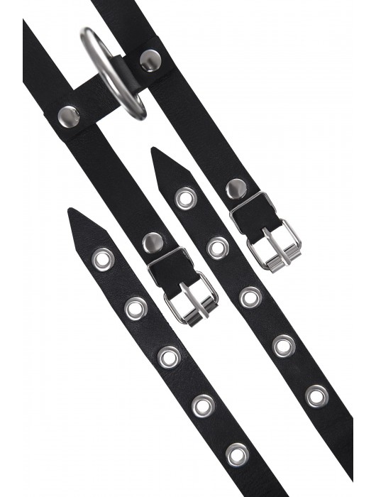 Черные однослойные кожаные оковы из двух ремешков - Pecado - купить с доставкой в Балаково