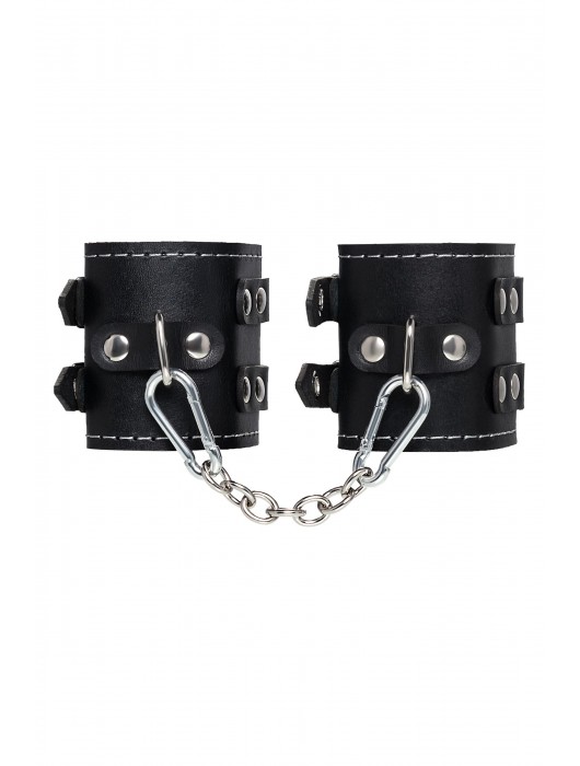 Черные кожаные наручники с двумя ремнями и красной подкладкой - Pecado - купить с доставкой в Балаково